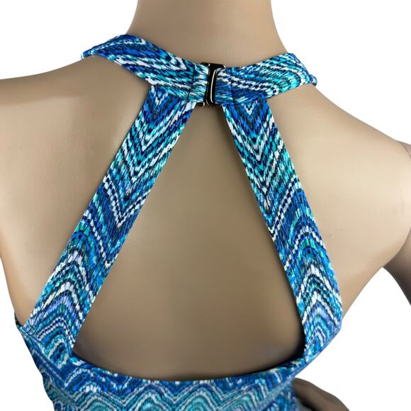 New Island Escape St. Martin Blue High Neck Zigzag Cutout Back Tankini Top 6 - Picture 6 of 6